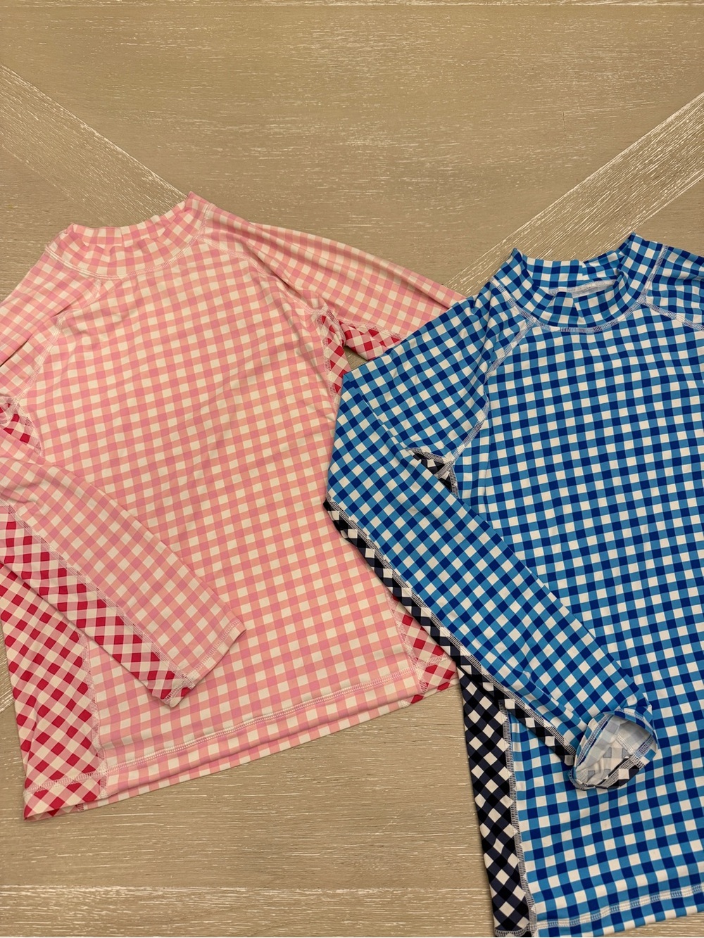 Draper James w/ Lands’ End Pink & Blue & White Gingham Swim Shirts L & XL
